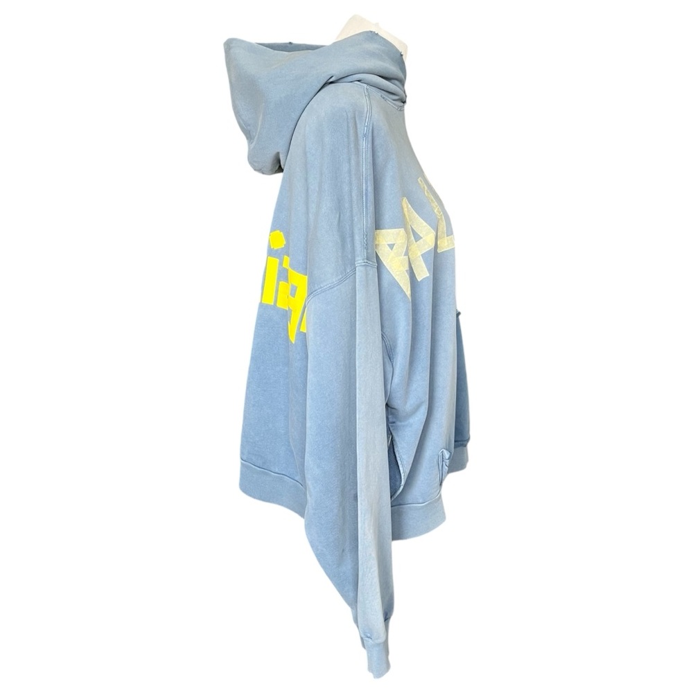 Balenciaga Men's Logo Tape Distressed Ripped Pocket Hoodie Oversized Faded Blue - Picture 10 of 15